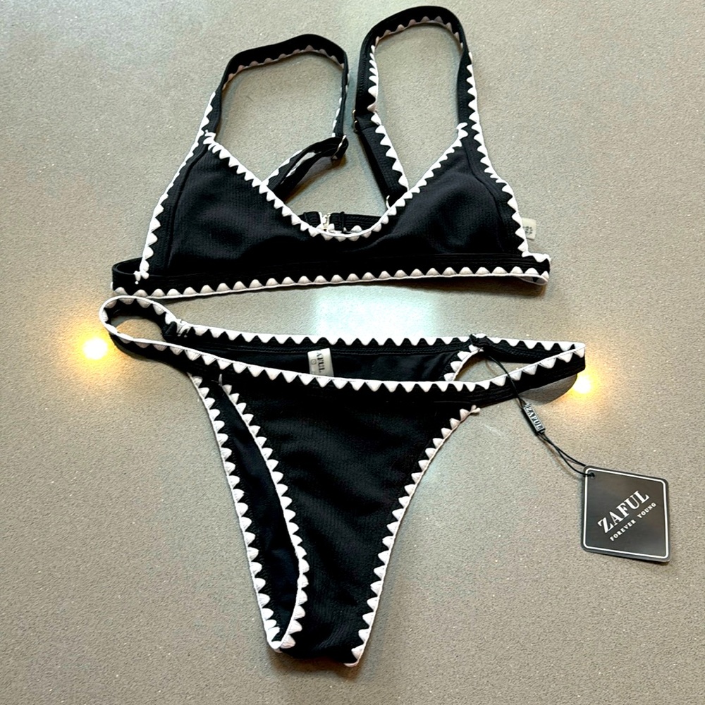black and white crochet bikini